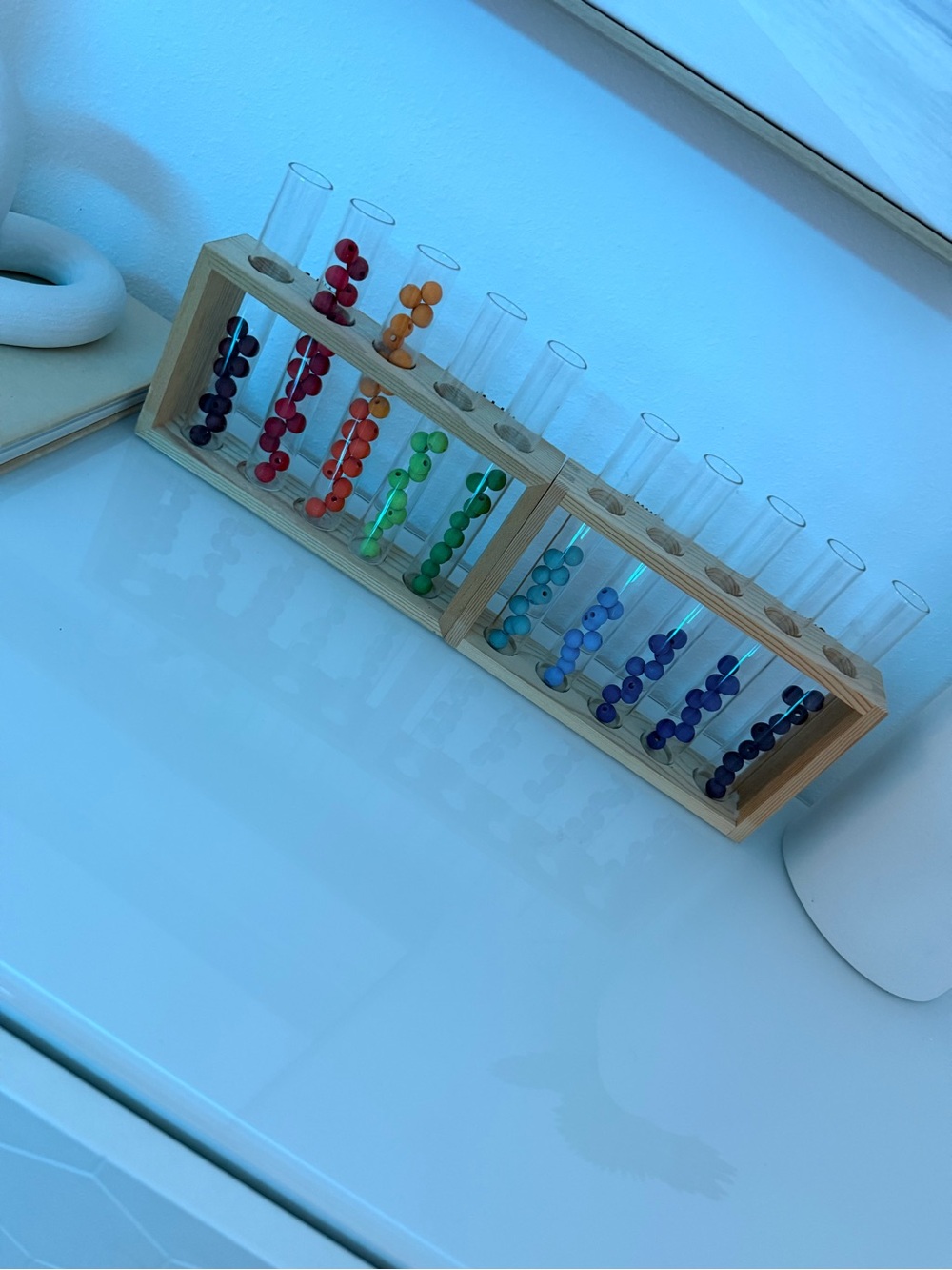 Grimms Wooden Rainbow Dyed Beads in Test Tube Display - Picture 3 of 4